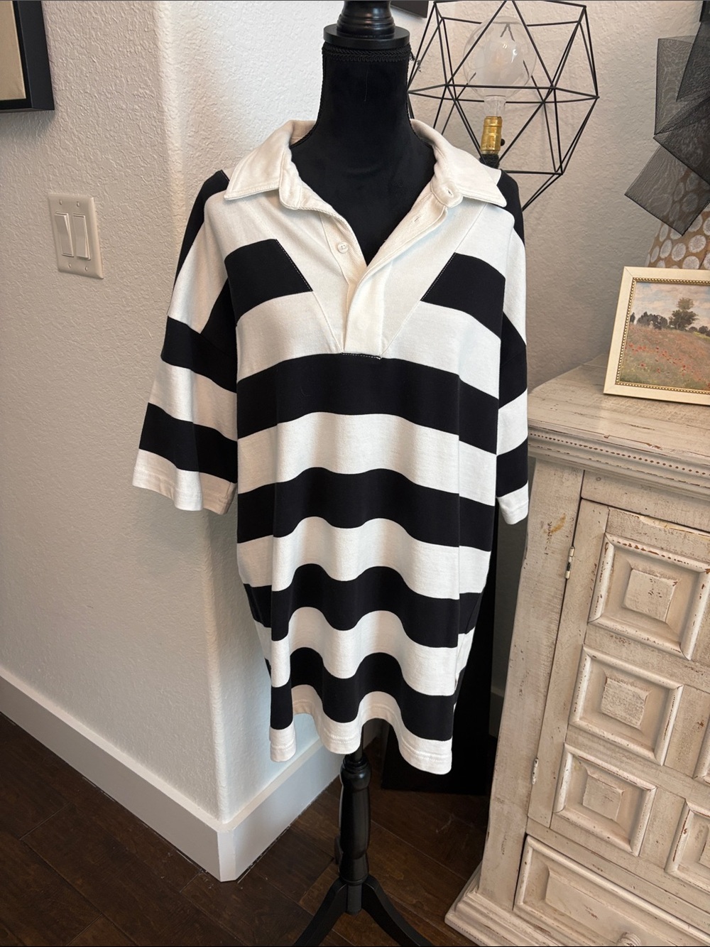 Daily Practice by Anthropologie Black & White Striped Rugby Mini Dress
